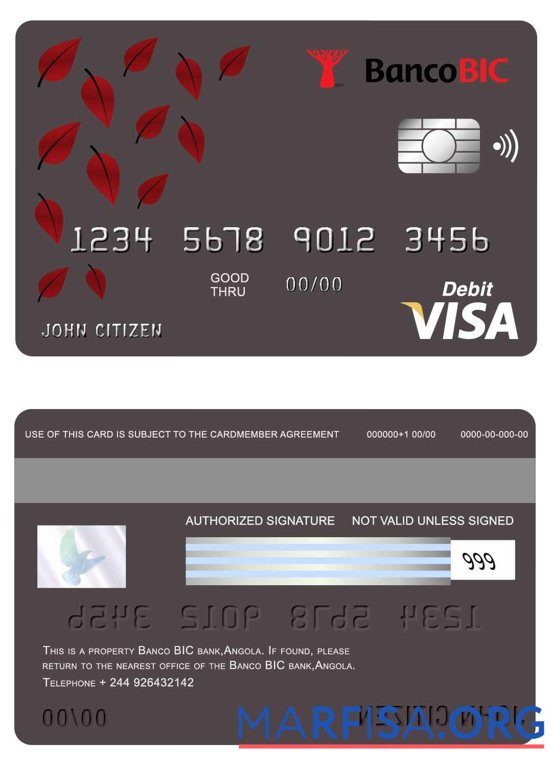 Realistic Angola Banco BIC bank visa card real example